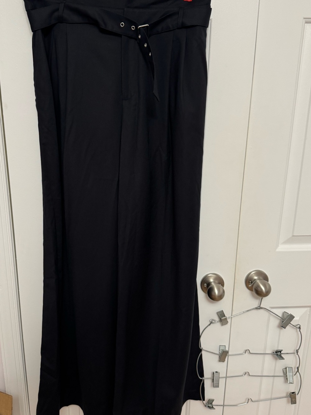 J.Crew Black Wide Leg Belted Pants Size 16 High Rise Career Office Stretch